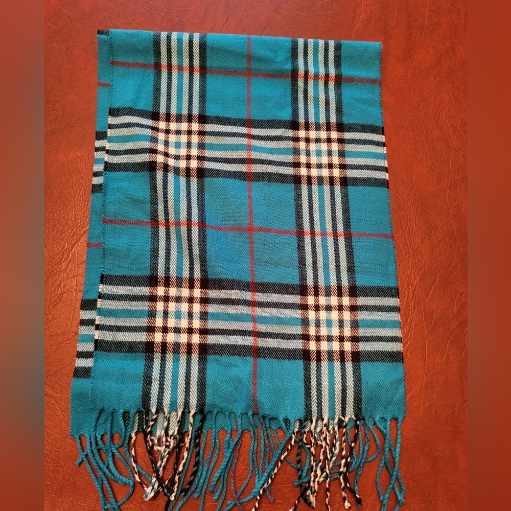 Teal Plaid Scarf, EUC